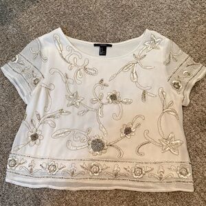 Embellish beaded White lined blouse. Forever 21. Size small